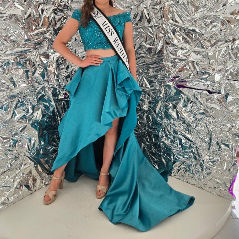 Rachel Allen Fun Fashion Open Fashion Asymmetrical Teal Dress